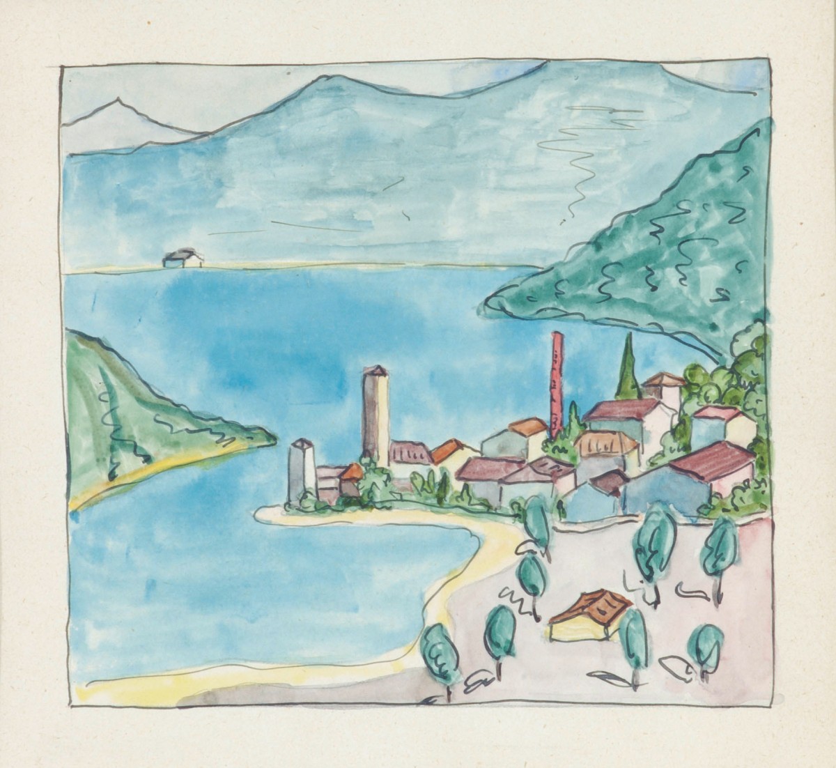 Hermann Hesse, View on Lavena at Lake Lugano, ca. 1925, Watercolor and ink, 25,8 x 17,7 cm, Sammlung Würth, Inv. 8173